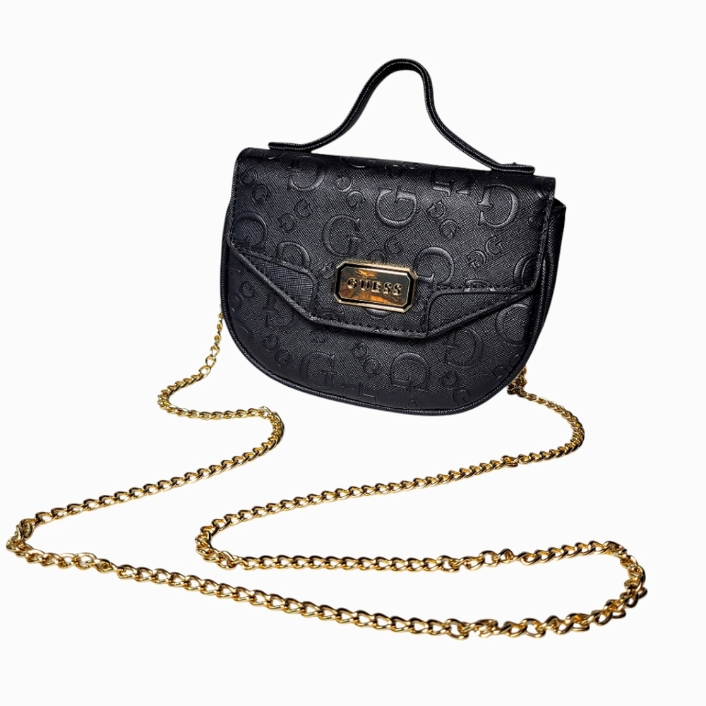 Guess Nora black mini crossbody with goldtone chain strap